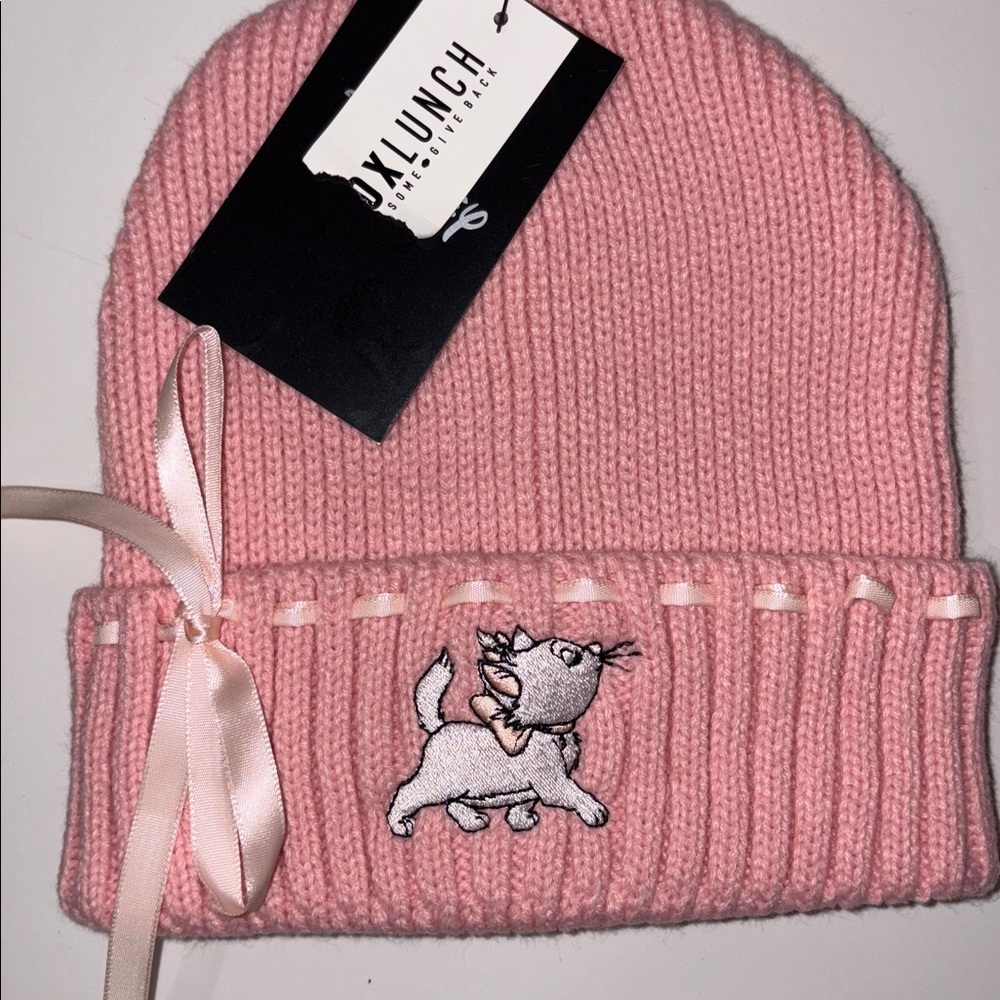 Disney Marie Aristocats Coquette pink bow beanie with ribbon nwt - Picture 4 of 5